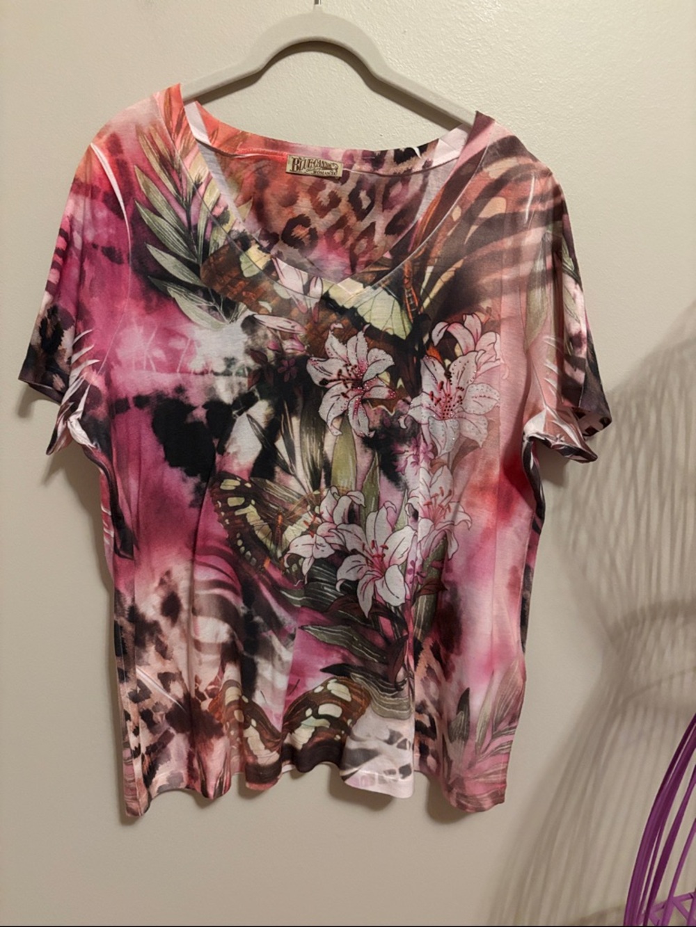 Blue Canyon Floral & Leopard-Print V-Neck Tee